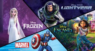 Characters from Lightyear, Encanto, Marvel and Frozen