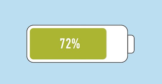 A battery showing 72% charge