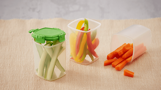 3 pots of vegetables – cucumber, peppers and carrots – cut into sticks roughly 7cm long and 2cm wide