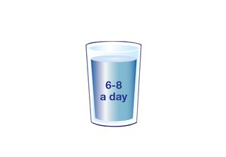 A glass containing the words 6 to 8 a day