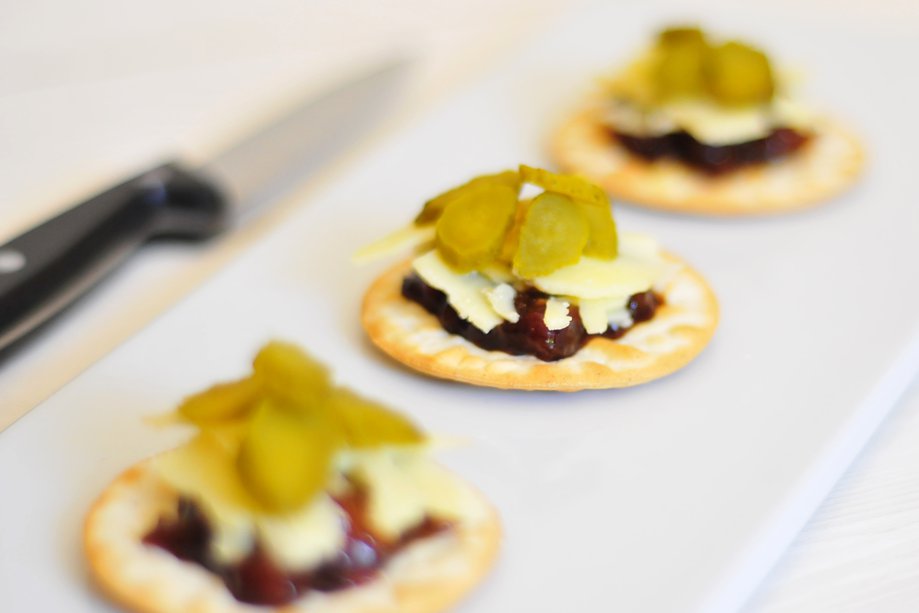 Cheese and pickle canapés