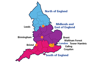 A map showing the location of National FGM Support Clinics in England